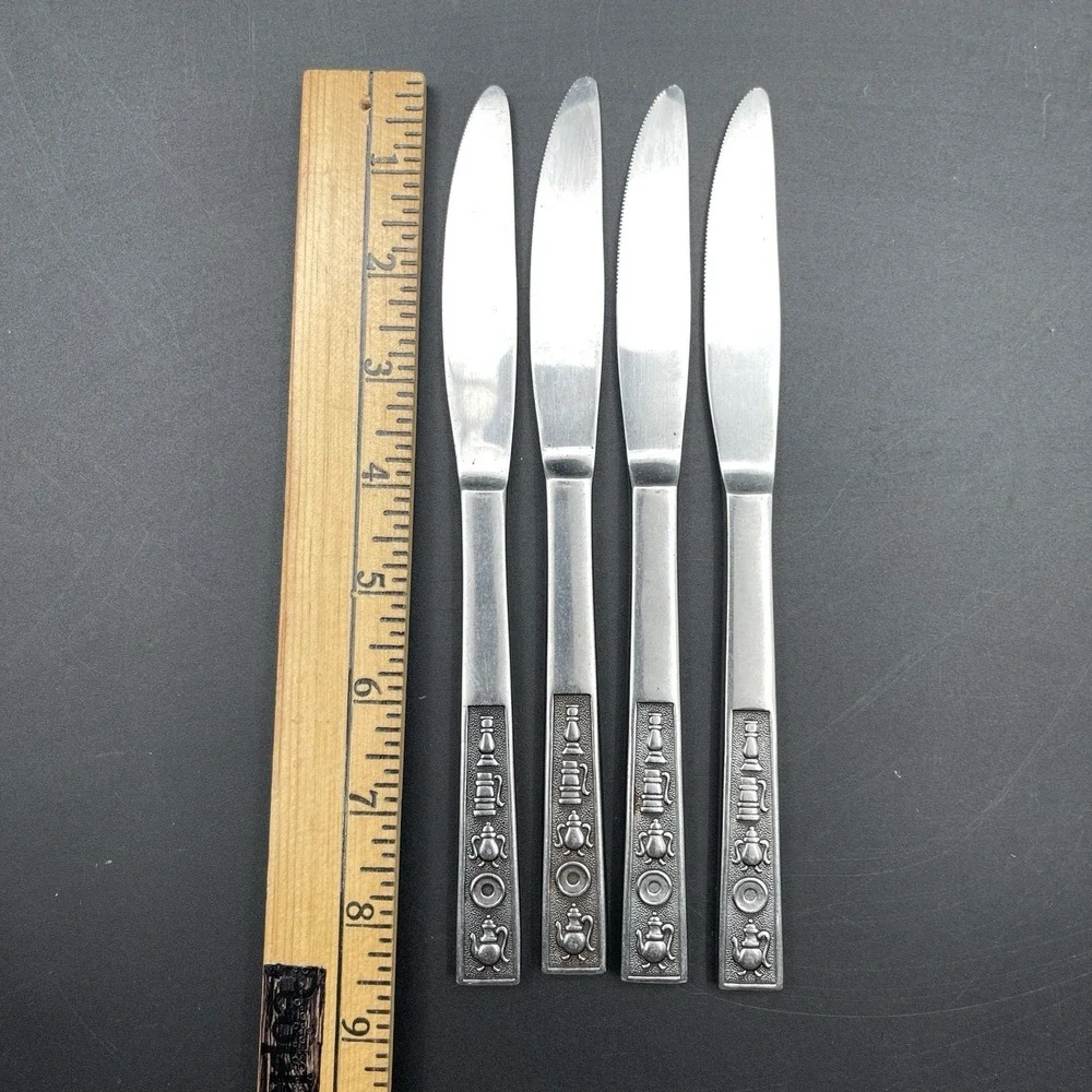 Rogers Century House Japan Stainless Dinner Knives Lot 4 Mid Century Flatware